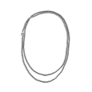 Double-layered metallic grey pearl necklace with a minimalist silver OT toggle clasp