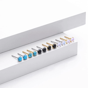 Minimalist S925 sterling silver stud earring set with turquoise and black onyx stones