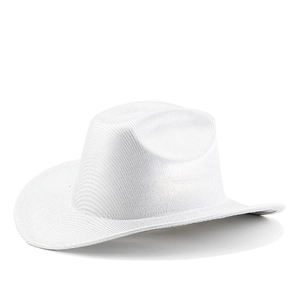 Macro shot of silver shimmering twill texture on wide brim western cowboy hat