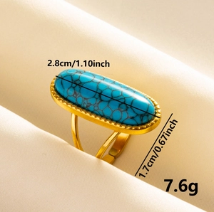 Verstellbarer Ring aus 304 Edelstahl mit grünem ovalem Stein, 2,8 cm Länge, Gold-Finish