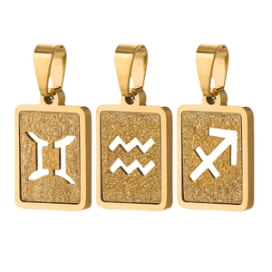 Gold 18K stainless steel zodiac pendants with frosted finish for DIY jewelry designs