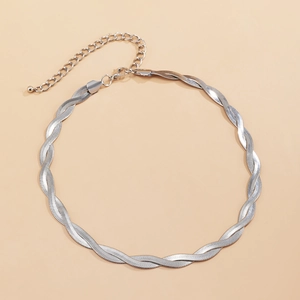 Punk style silver titanium steel chunky twisted woven herringbone chain necklace for women