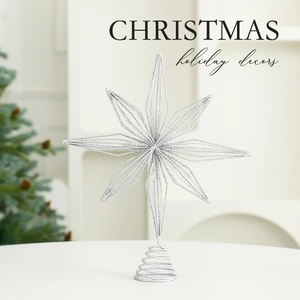 Sparkling silver glitter eight-pointed star tree topper with spiral base for Christmas decor