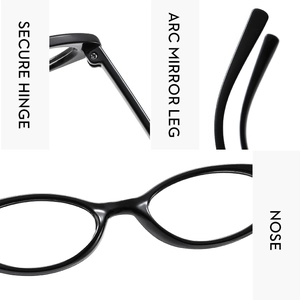 Detailed view of black vintage glasses with secure metal hinges and ergonomic arc temples