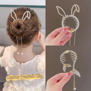 Pince À Cheveux Boucle De Queue De Cheval En Alliage Strass Et Fausse Künstliche Perle Avec Long Gland Pour Filles Support De Chignon