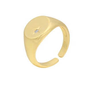 Elegant S925 sterling silver gold-plated open ring with starburst pattern and small diamond