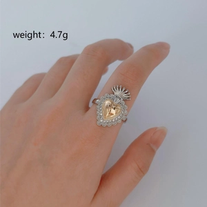 Vintage Gothic winged heart adjustable ring in gold and silver finish with rhinestones