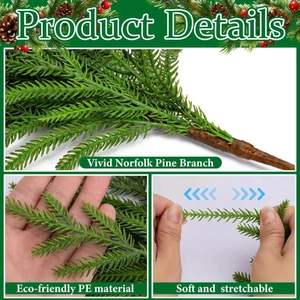 Artificial Norfolk Pine branch in soft PE material showing details and elasticity