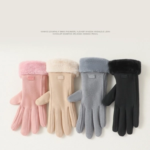 Women Winter Warm Gloves Faux Suede Touchscreen Fleece Lined Windproof Thick Faux Fur Trim Elegant Outdoor Cycling