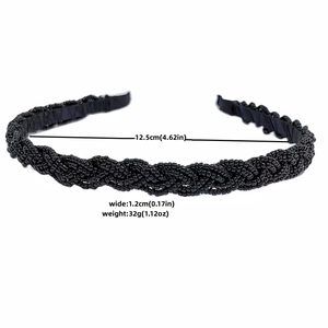 Beaded braided headband in black with dimensions 12.5cm diameter and 32g weight