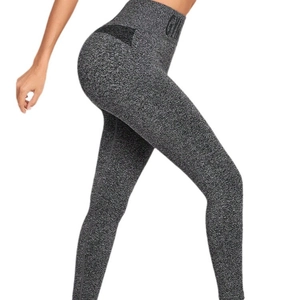 Legging de yoga gris chiné taille haute pour femme avec texte GYM et effet push up