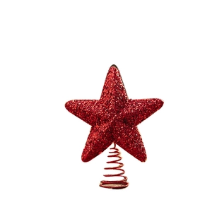 Sparkling red glitter Christmas tree topper star with secure metal spring base