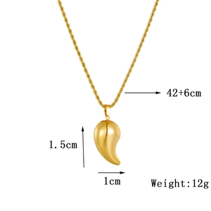 Gold plated stainless steel twist chain necklace with polished teardrop pendant