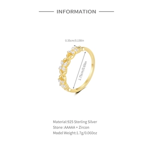 Detailed size specifications of the s925 silver double layer water drop ring with cubic zirconia