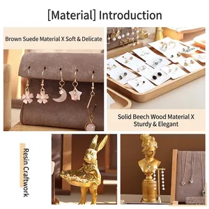 Premium velvet and wood jewelry display set for rings, necklaces and earrings