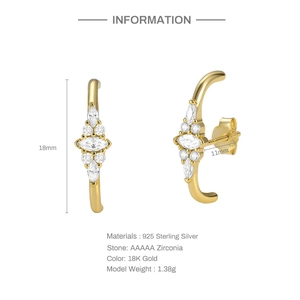 Technical dimensions of 925 silver crescent pearl earrings with 18K gold finish