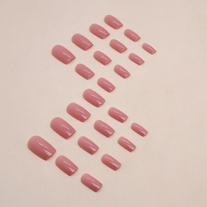 Glossy peach pink square-round press-on nails set with 24 pieces for women