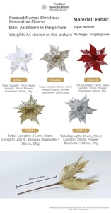Close-up of glittery poinsettia flowers showing texture and dimensions for Christmas tree decor