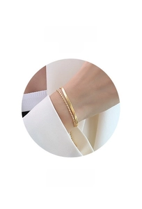 Minimalist double-layer 18K gold plated bracelet featuring a flat snake chain and bead chain