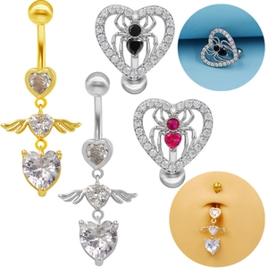 Heart Angel Wings Belly Ring Cubic Zirconia Alloy Spider Navel Piercing Jewelry Gothic Punk Body Accessory For Women