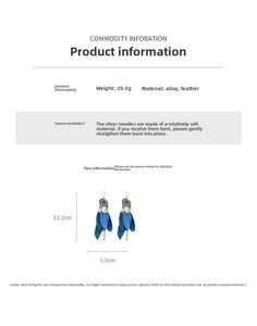 Bohemian feather earrings size chart showing dimensions 13.2cm by 5.5cm in detail