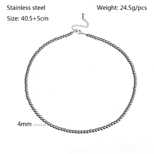 Detailed specs of stainless steel bead necklace with 4mm balls and 40.5+5cm length