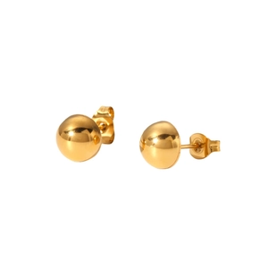 Polished 18K gold plated stainless steel hollow ball stud earrings with butterfly backs