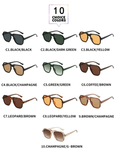 Matrix showing 10 retro geometric sunglasses colors with UV protection lenses