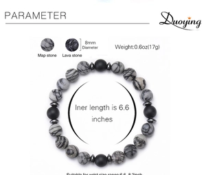 8mm natural map stone and lava rock beaded bracelet with detailed size and weight specs