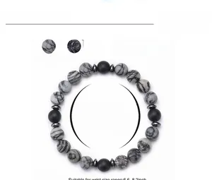 Bracciale di perline in pietra lavica e naturale da 8mm con misure e dettagli tecnici