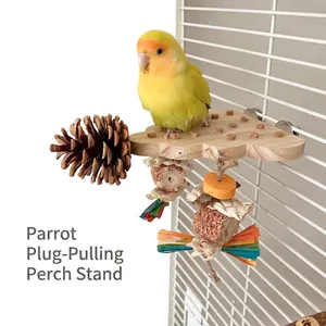 Parrot foraging platform with natural pine cones and corn husk bird chewing toys