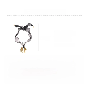 Detailed view of leopard pendant on mesh sweater chain with size and weight specs
