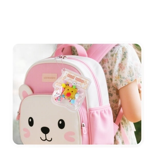 DIY Kristall-Kleber Anhänger Kit mit gelbem Bär und Perlen an einem rosa Rucksack