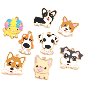 Cartoon enamel dog charms set with Corgi and Shiba Inu for DIY jewelry making