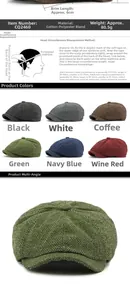 Detail view of herringbone fabric texture and multiple color options for newsboy caps