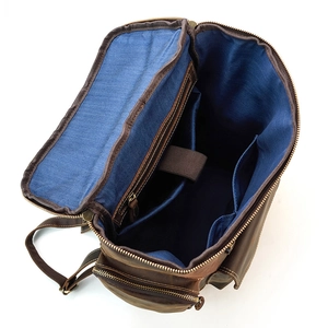 Vintage crazy horse leather backpack for men with large capacity and multi-pocket interior