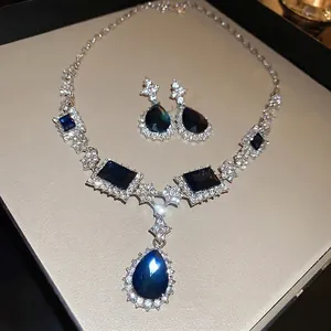 Alloy Rhinestone Jewelry Necklace And Earrings Water Drop Geometric For Women Wedding Party Luxury Vintage