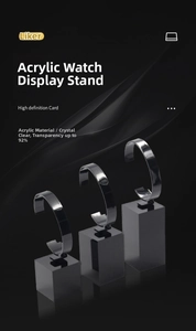 Black acrylic watch stand set with three varying heights and 92% transparency level