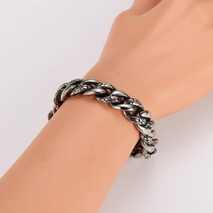 Punk style stainless steel leopard chain bracelet in antique silver finish for men
