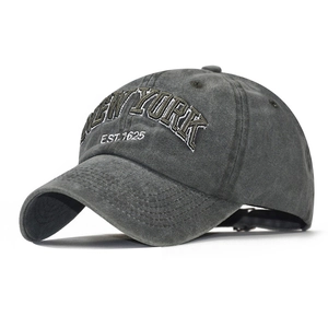 Detail shot of vintage washed cotton baseball cap with New York 1625 embroidery