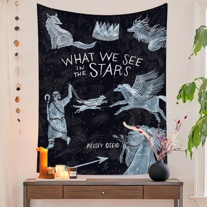 Detailed view of constellations tapestry with Kelsey Oseid hand-drawn stars and animals