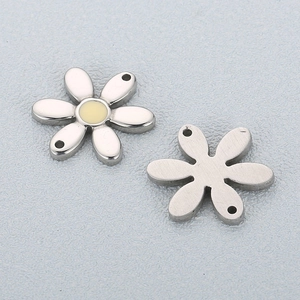 Daisy stainless steel flower pendants with yellow enamel center for DIY jewelry making