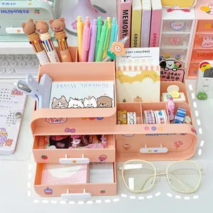 Modern pink multi-functional desk organizer with drawers for stationery and cosmetics