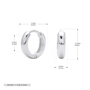Detailed view of S925 sterling silver hoop earrings with precise dimensions and weight info