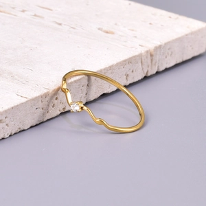 Wave Line Titanium Steel Ring With Zircon Stone 18K Gold Plated Minimalist Individual Fashion Jewelry For Women