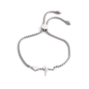 Heartbeat ECG Heart Titanium Stainless Steel Bracelet Adjustable Sliding Buckle Square Link Chain Fashion Jewelry Gift