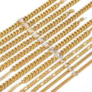 18K gold plated stainless steel Cuban and Figaro chains with cubic zirconia pendants