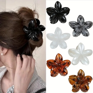 Flower Hair Claw Clip Plumeria Frangipani Design Plastic Leopard Print Elegant Hair Accessories For Women Girls