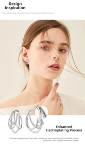 Detailed view of layered silver hoop earrings with sparkling moissanite stones
