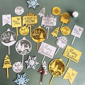 Ensemble de toppers de gâteau de Noël acrylique or argent fête décoration de pâtisserie